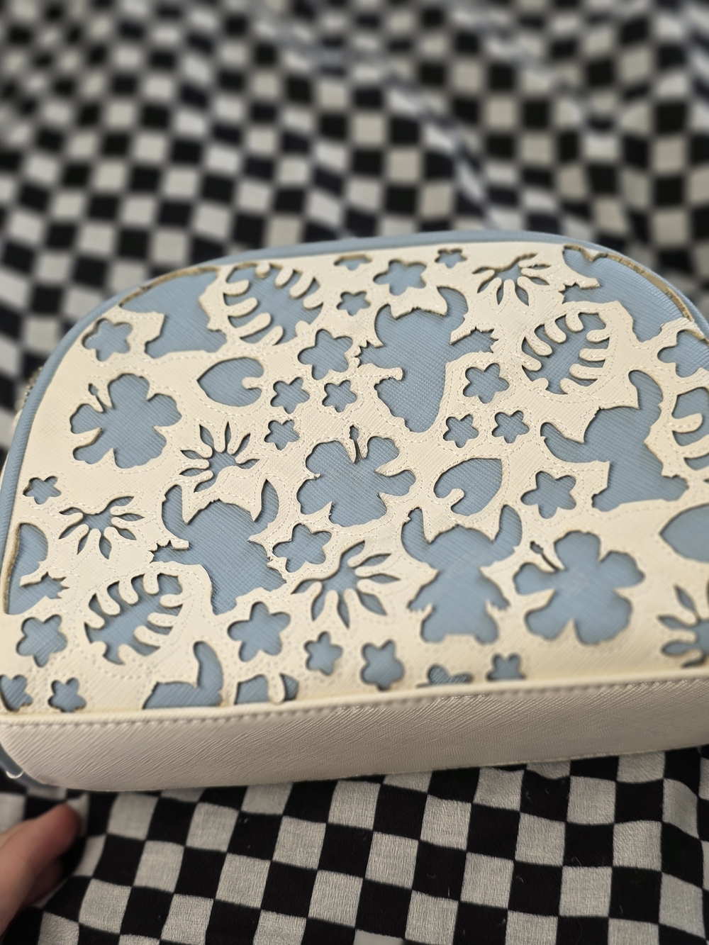 White and Light Blue Loungefly Disney Lilo And Stitch Crossbody Discontinued